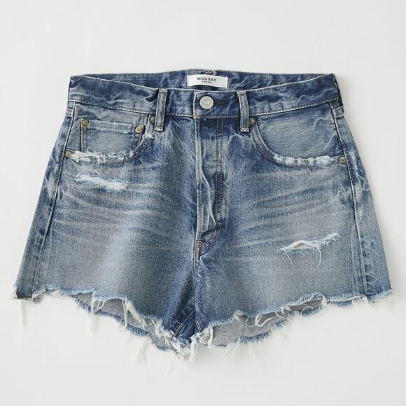 Moussy Vintage Womens 24 Packard Denim Shorts Raw Hem Distressed Button Fly - Picture 1 of 13